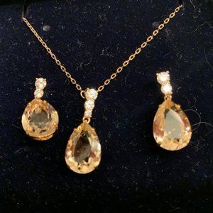 Swarovski Tear-shaped Topaz Colored Pendant Necklace with Matching Earings
